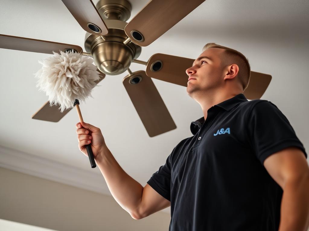 Dusting ceiling fan blades with an extension duster