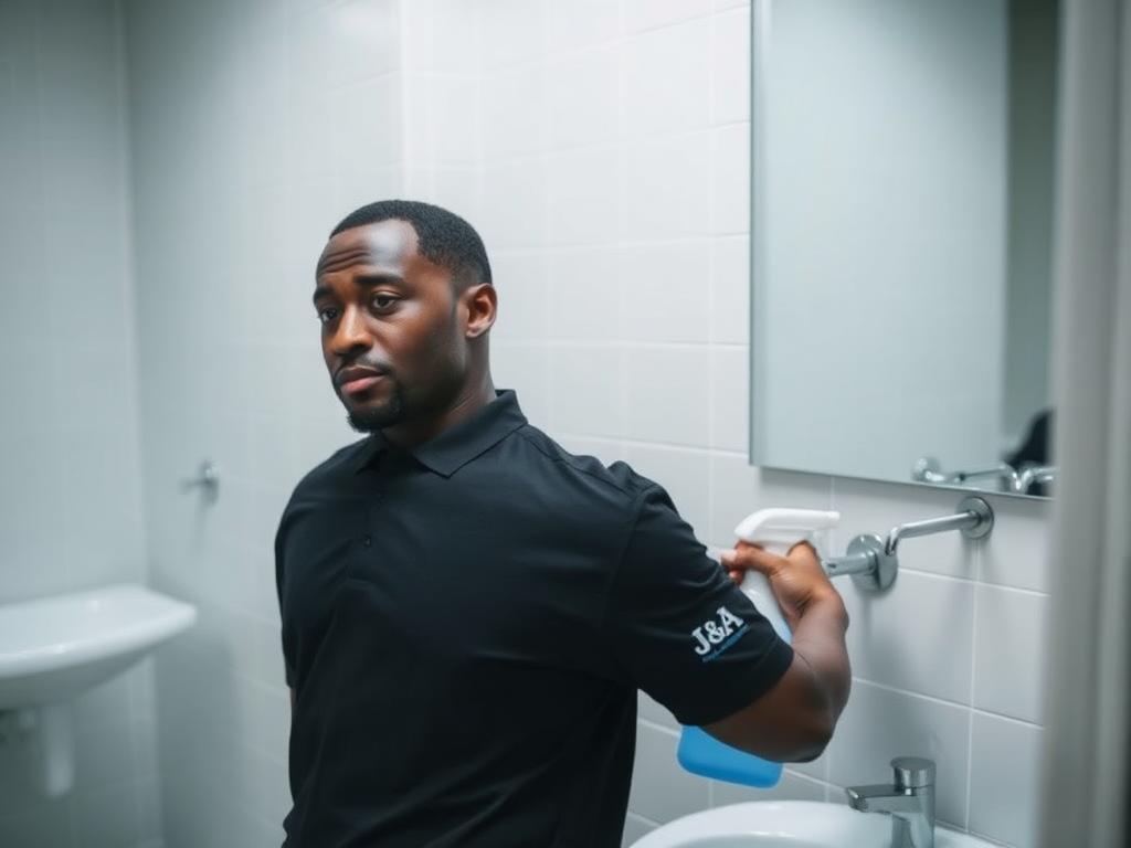 Sanitizing a bathroom sink and mirror