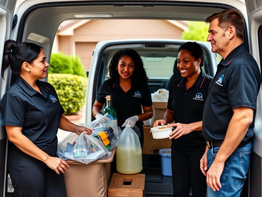 Crew loading cleaning supplies into the work van