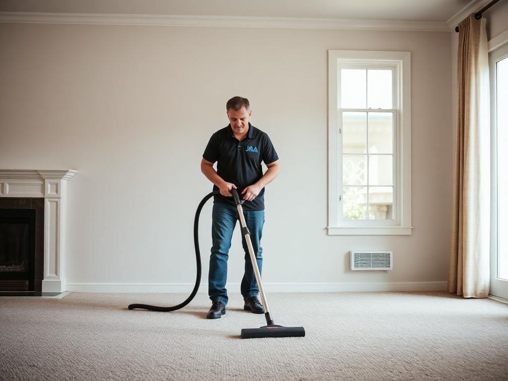 Vacuuming carpet in an empty move-out home