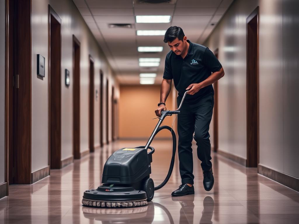 Buffing an office floor after hours
