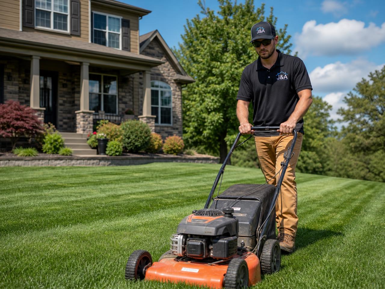 Our crew mowing a freshly striped lawn