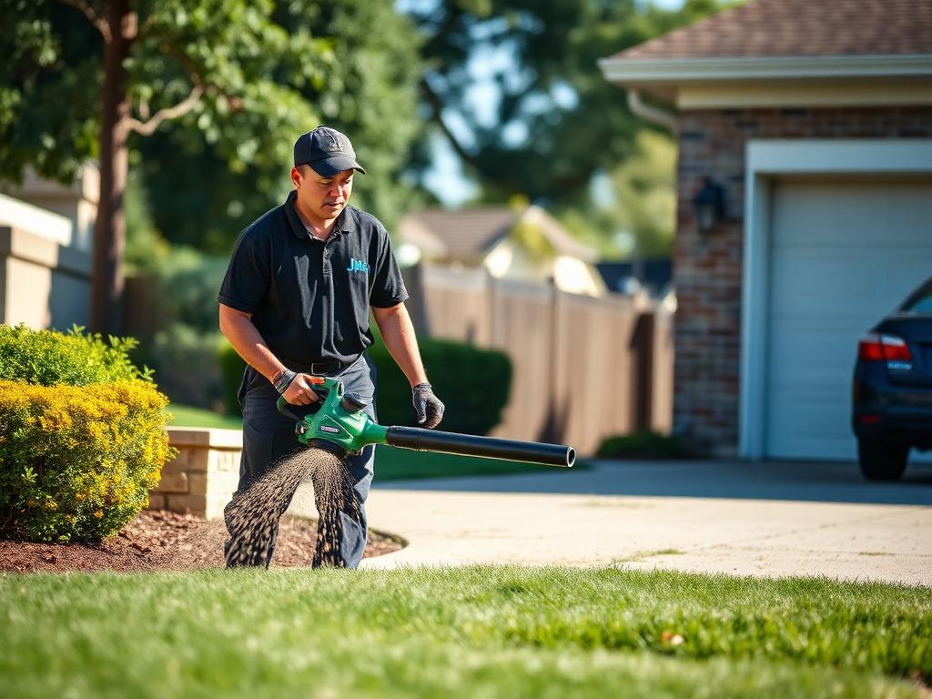Blowing clippings off a driveway
