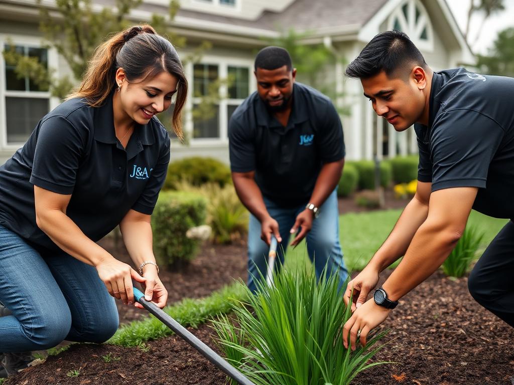 Crew finishing a landscaping project