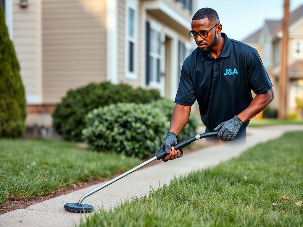 Edging a lawn along a sidewalk with a trimmer