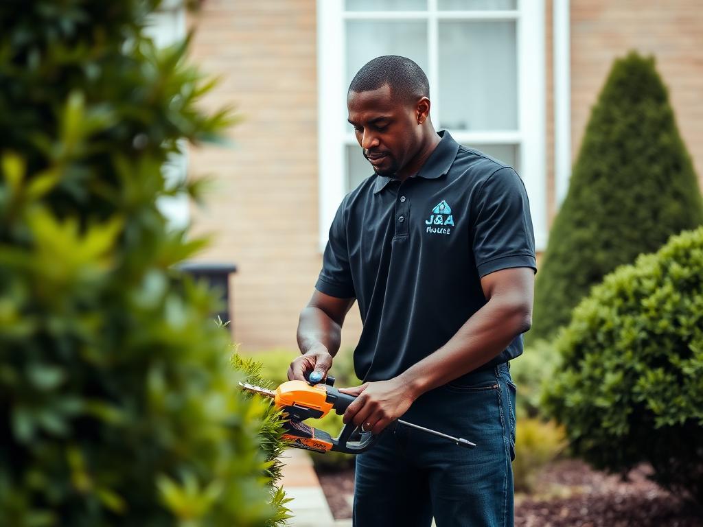 Trimming hedges in a front yard