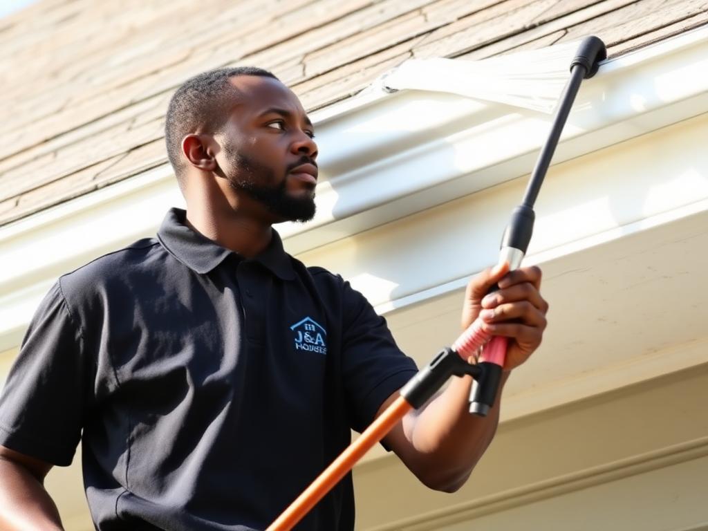 Cleaning gutters and soffit with a pressure wand