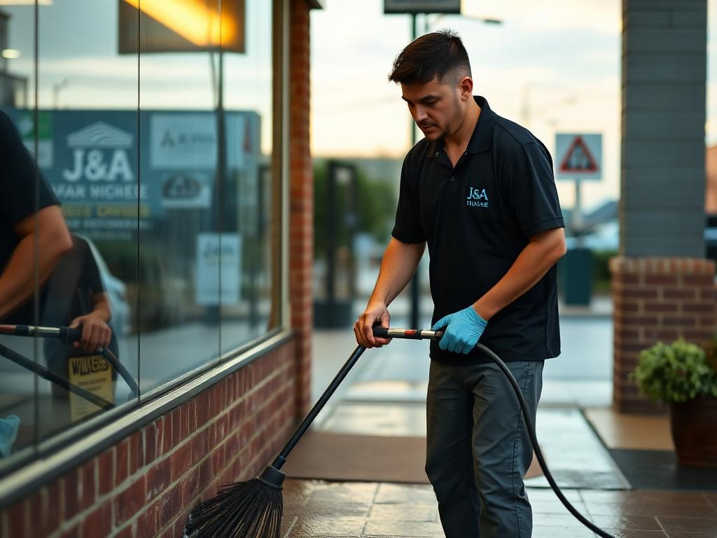 Washing a commercial storefront walkway