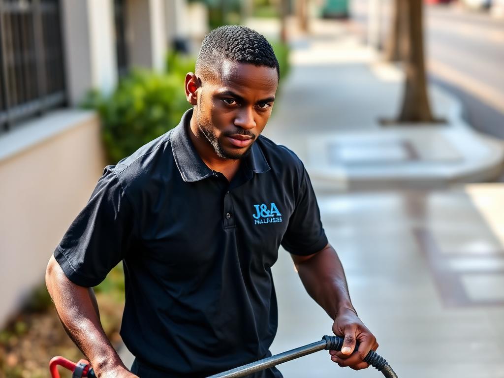 Washing a concrete sidewalk clean