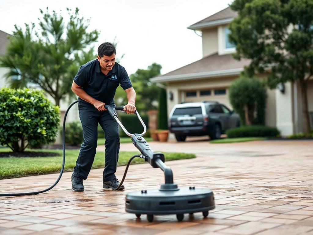 Using a surface cleaner on a residential driveway