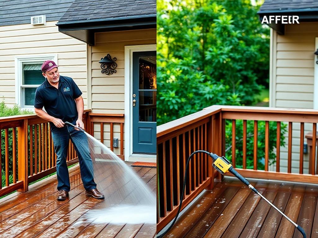 Washing a wooden deck back to new
