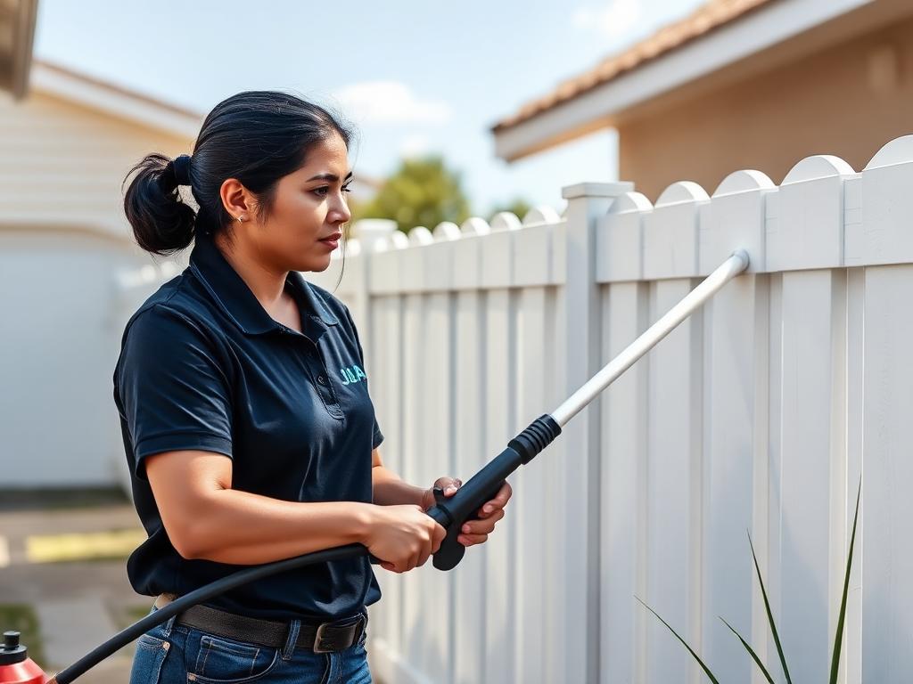 Cleaning a vinyl fence with a pressure washer