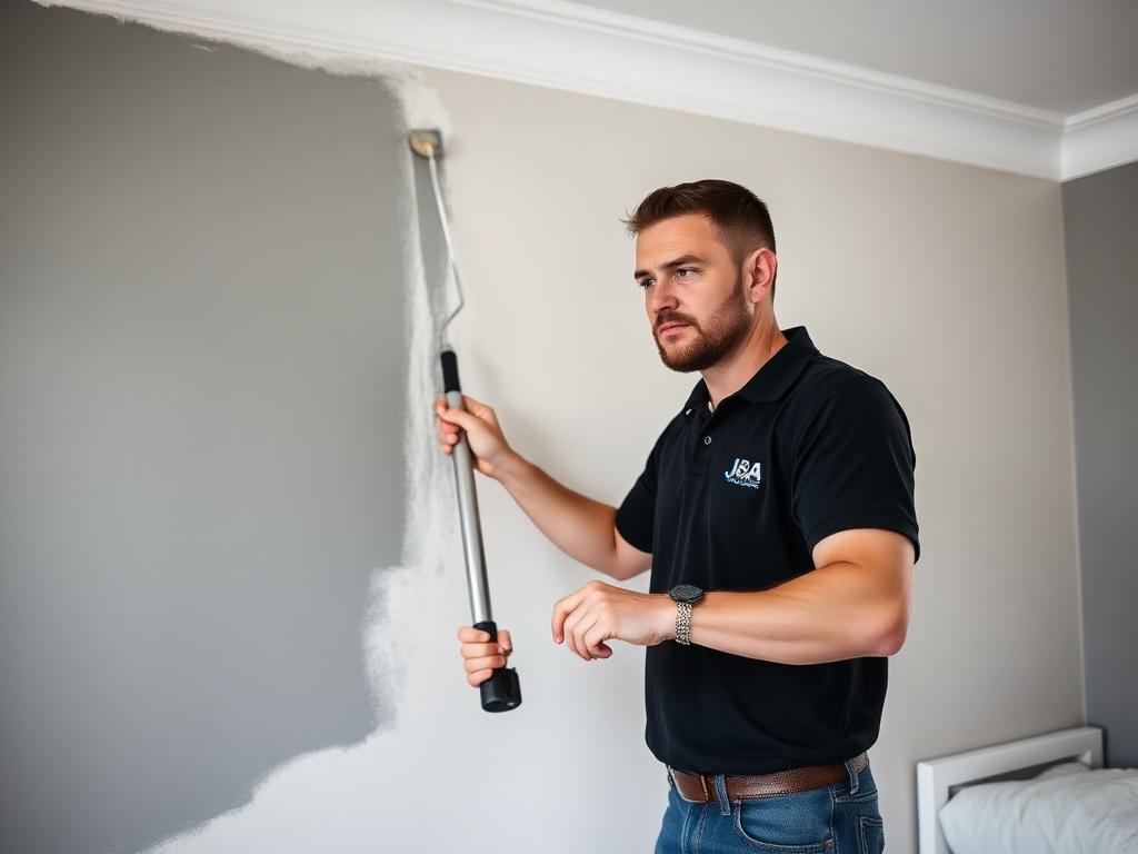 Rolling paint on a bedroom wall